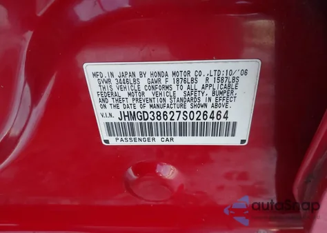 2007 Honda Fit S z USA, uszkodzony, nr VIN JHMGD38627S026464